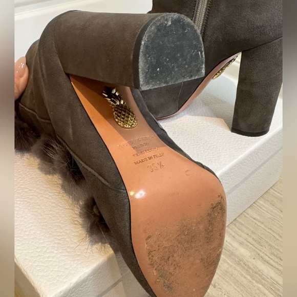 Who says Winter Boots Are Ugly?? NOT THESE! Aquazzura Grey Suede With Fur Boots - Picture 2 of 7